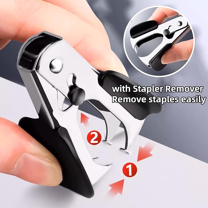 Long Reach Stapler,with 2000 Staples & Stapler Remover Full Strip,20-25 Sheet Capacity,with Built-in Ruler and Adjustable Locking Paper Guide, Gray