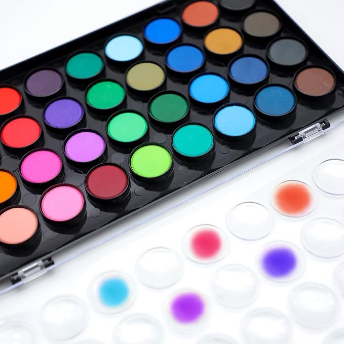 Artecho 48 Colors (5 Packs) Watercolor Paint Set, Portable Travel Watercolor Cake Kit with 3 Brushes, Easy-Clean Washable Paint for Card Making, Illustrations, Painting, Calligraphy