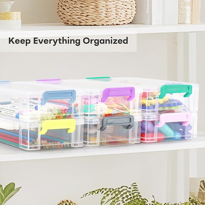 Extra Large Clear Pencil Box for Crayons, Markers, Art Supplies, Plastic Hard Pencil Case with Secure Lid, Stackable Hard Storage Organizer Box for Classroom & Office,Large Size (Purple)