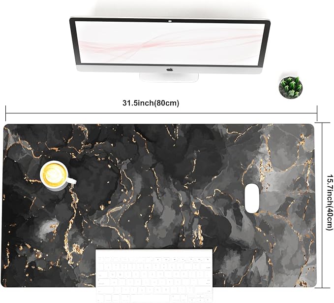 Colorful Star Black Marble Large PU Leather Mouse Pad, 31.5" x 11.8" | Waterproof Non-Slip Computer Gaming Desk Mat, XXL PC Laptop Protector Pads, Desk Writing Pads for Office Home