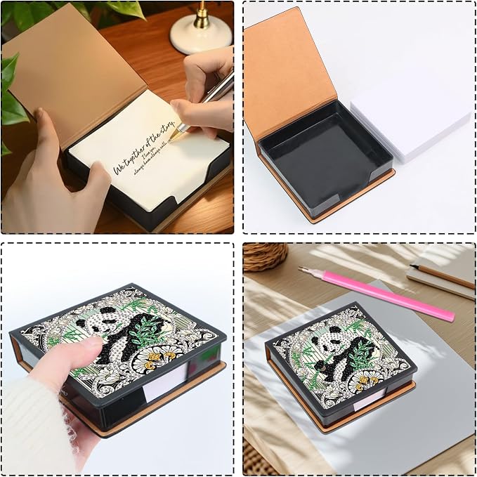 Panda Diamond Painting Kit Note Box,Memo Paper Storage Box Diamond Art,Sticky Note Holder Diamond Art,Diamond Painting Memo Pad For Office Desk. (Panda)