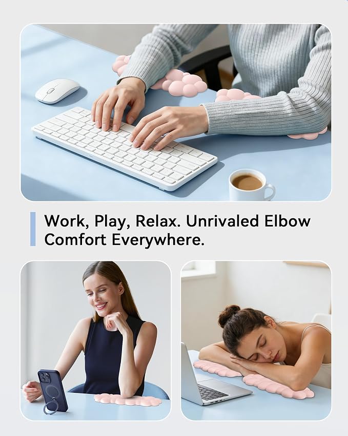 Laborio Elbow Pad for Desk, 2-Pack Cloud Elbow Rest(Pink), Edge Arm Rest | L-Shaped, Leather Surface, Memory Foam, Waterproof, Non-Slip Wrist Support Wrist Rest