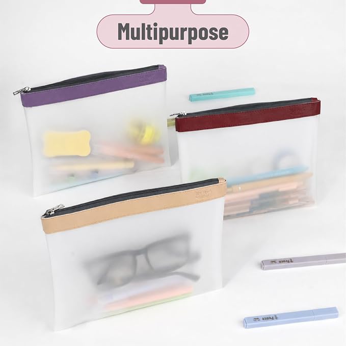 Mr. Pen- Clear Pencil Pouch, 9" x 6.88", 3 Pack, Durable TPU Material | Large Water-Resistant Pencil Bags with Smooth Zipper, Multipurpose Clear Pouch for Stationery, School, Office