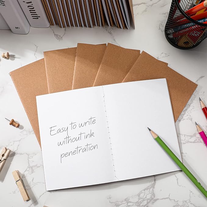 Handepo 150 Pack A6 Kraft Paper Notebooks Blank Page Mini Notebooks Bulk Sewn Travel Journal Kraft Pocket Memo Pad Unlined Subject Notepads for Travelers Students Classroom School Supplies(Brown)