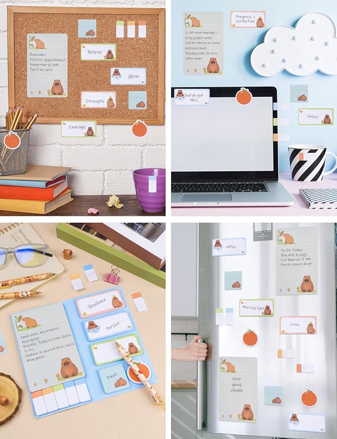 Don't Worry Be Capy Sticky Notes, Capybara Sticky Notes with 3 Ballpoint Pens, Self-Adhesive Writing Memo Pages Post It Note Back to School Office Supplies Small Gift