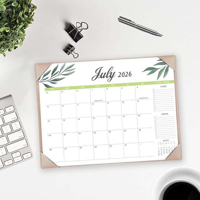 Desk Calendar 2026-2027 with Desk Mat – 17" x 12" Large Desk Pad Calendar Runs from July 2026 to December 2027, Office Supplies Desktop Monthly Calendar for Home & Office