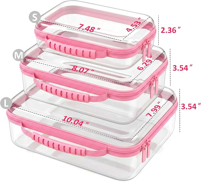 Large Toy Storage Bags with Handle,Clear Hard Shell Zipper Case, 3 Pcs Travel Toiletry Bag,Waterproof toys storage and Organizer Bags for Puzzles,Diapers,Cosmetics,Reusable Organizer Pouch