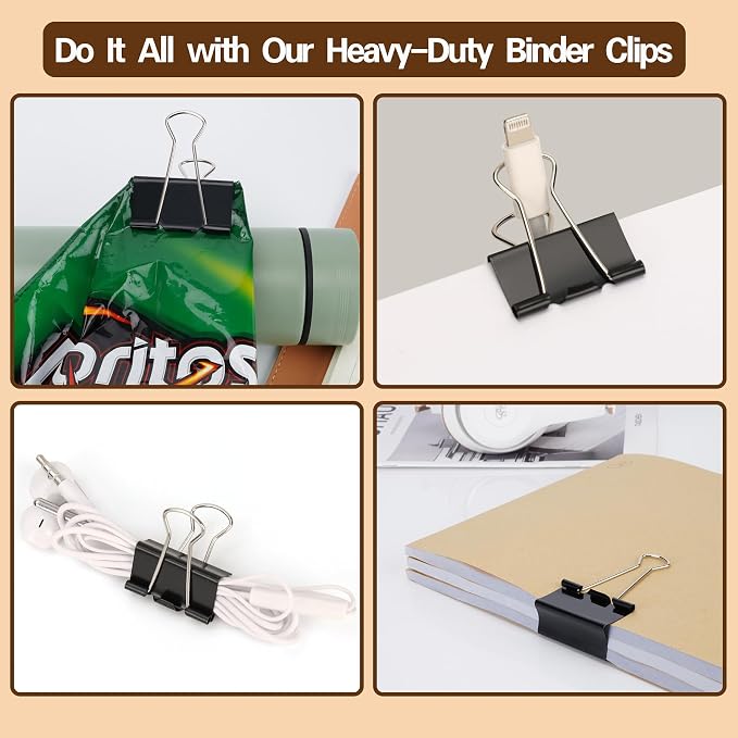 Binder Clips 1.25 Inch, 24 Pcs Black Medium Office Paper Clamps | Solid Metal Clips, Heavy-Duty Grip for Thick Docs, Great for Accounting, Teachers, Receipts & Daily Office File Sorting