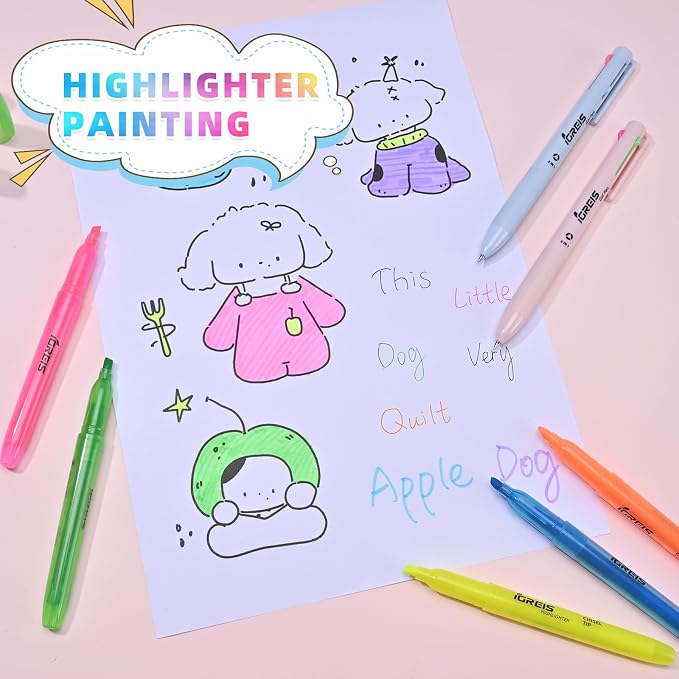 20 Pcs Highlighters and Gel Pens Set, 6 Color Highlighters and 2 Pcs 3 in 1 Multicolor Gel Pens, Chisel Tip Highlighters Assorted Colors, Quick Dry, Perfect for Class, School, Office