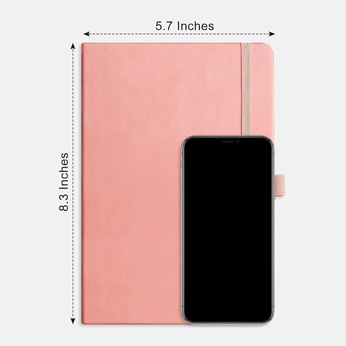 RETTACY Dotted Journal Notebook, 192 Pages, A5 Medium Size (5.7'' x 8.3'') | Leather Hardcover, 100 GSM Thick Paper, for Journaling, Planning, Tracking (Pink)