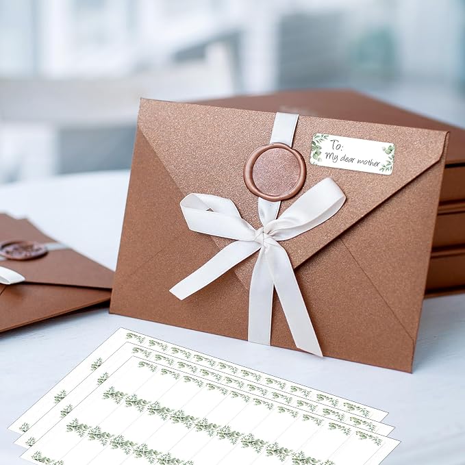 Lincia 20 Sheets 600 Pcs Wedding Greenery Leaf Address Labels Printable Elegant Eucalyptus Themed Self Adhesive Stickers Writable Paper Gift Tags for Envelope Printer Seal Mailing 1 x 2-5/8 Inch