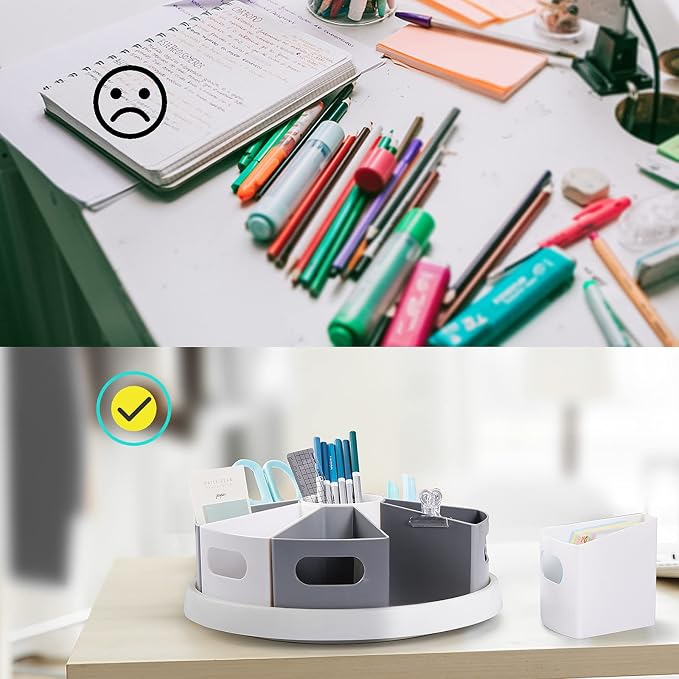 MeCids 360 Rotating Storage Organizer Desk Organizers Pen Holder– 12” Lazy Susan Style Caddy with Removable Bins, for Home Office Supplies, Art Supplies, Make-up & Kitchen Use, with Card & Gift Box | Lazy Susan Style Pencil Holder Back to School suppli...