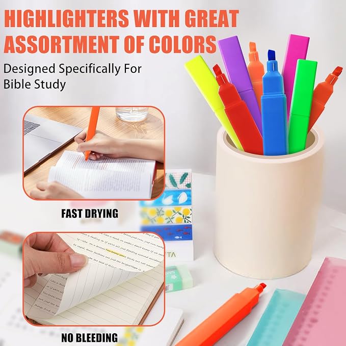 Vitoler Highlighters, Assorted Colors,Dry Fast,Chisel Tip,8Pcs | cute bright colol,high quality for bible study,books,journal,writing,school office