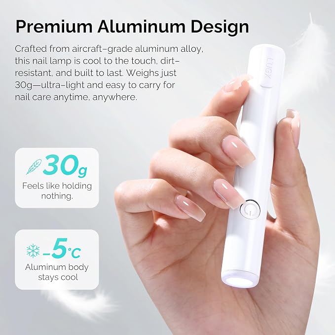 L'UGX Handheld uv Light for Gel Nails with Magnetic Fast Charging – High Power Portable LED Nail Lamp for Gel Polish, Cordless Nail Dryer for Salon & Home-White