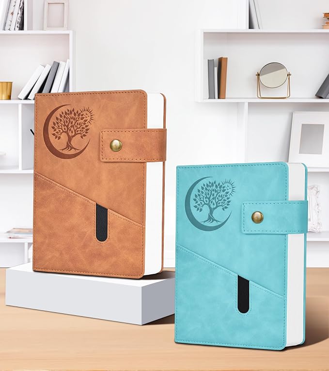 PAIBAS A5 Journal Notebook College Ruled 366 Pages Leather Journal for Men | Medium notebook A5 journal with 100gsm lined notebook paper, 3 ribbon bookmarks, cover pocket & brass snap button 5.9"x8.4"