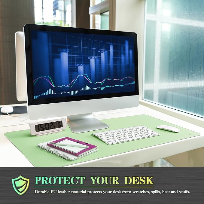 K KNODEL Large Sewing Leather Desk Mat, Desk Pad (Sharp Green, 31.5"x15.7") | Mouse and Keyboard Pad, PVC Computer and Laptop Mat, Desktop Protector and Cover, Writing Pad and Blotter for Home Office