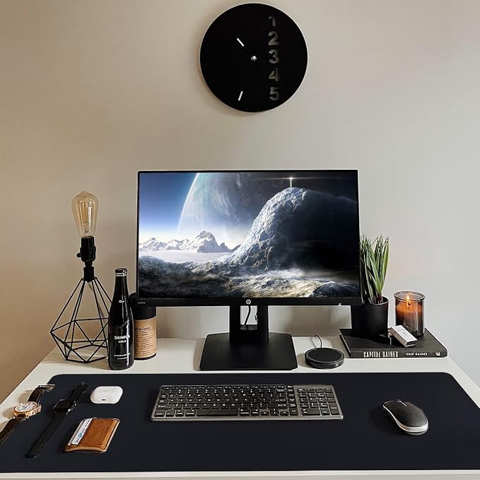 Bloss Leather Desk Pad, Non-Slip Desk Mat, Waterproof Large Mouse Pad, Mouse Mat, Computer Mat for Desk Easy Clean for Office/Home(Black, 35.4" x 15.7")