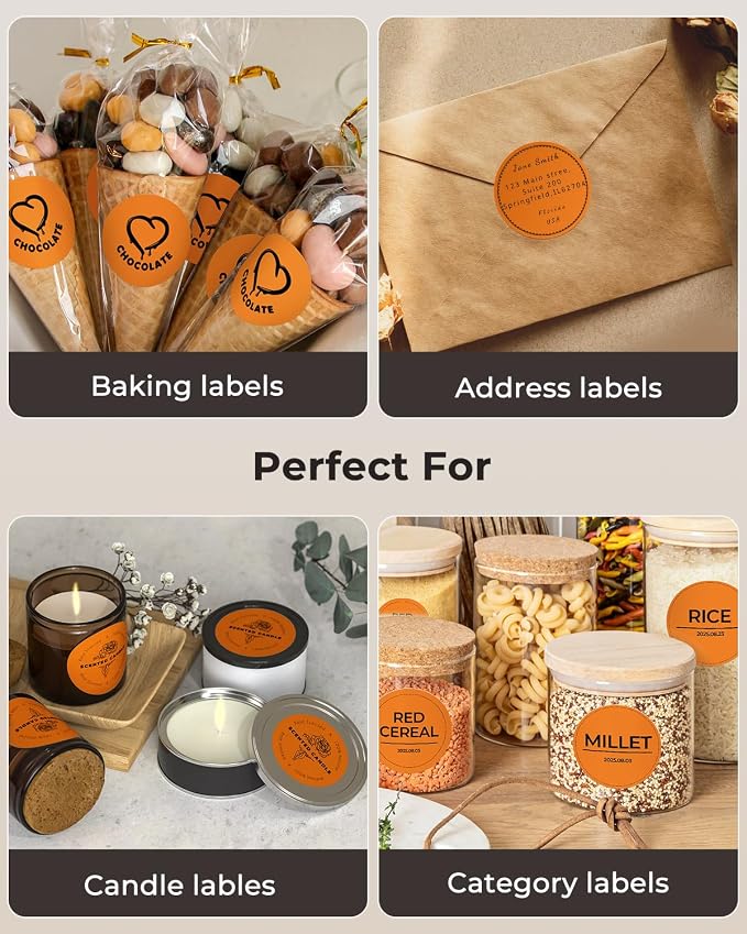 MUNBYN 2 Inch Orange Circle Thermal Labels, Multi-Purpose Self-Adhesive Round Thermal Printer Stickers for Business, 750 Sheets/1 Roll