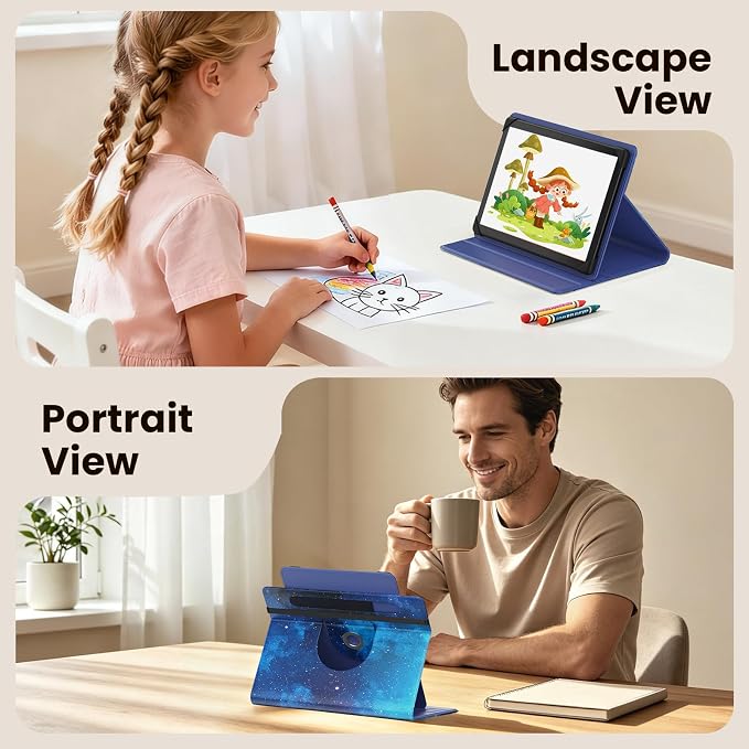 MoKo for Universal 11 inch Android Tablet Case with Pen Holder, Blue Starry | Fits All 9.6-11 inch Tablets, Slim 360 Degree Rotating Cover, Multi-Angle Stand, Front Pocket, No fit iPad/NO back opening