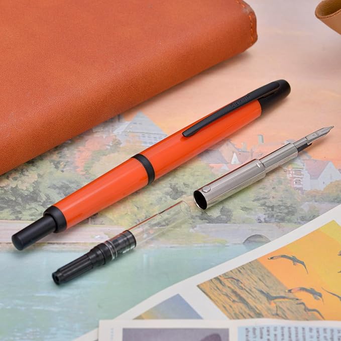 Jinhao 20 Press Retractable Fountain Pen Medium Nib with Converter Resin Writing Gift Pen, Dark Red with Black Clip