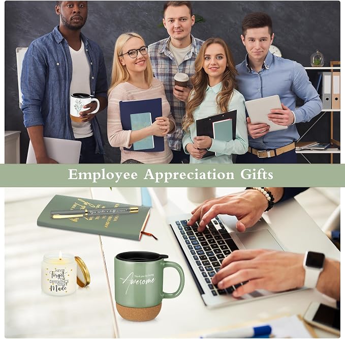 Sayglossy 4 Pcs Thank You Gifts for Men Women Teacher Employee Coworker Appreciation Notebook Inspirational Coffee Mug Scented Candle Ballpoint Pen for Volunteer Housekeeping