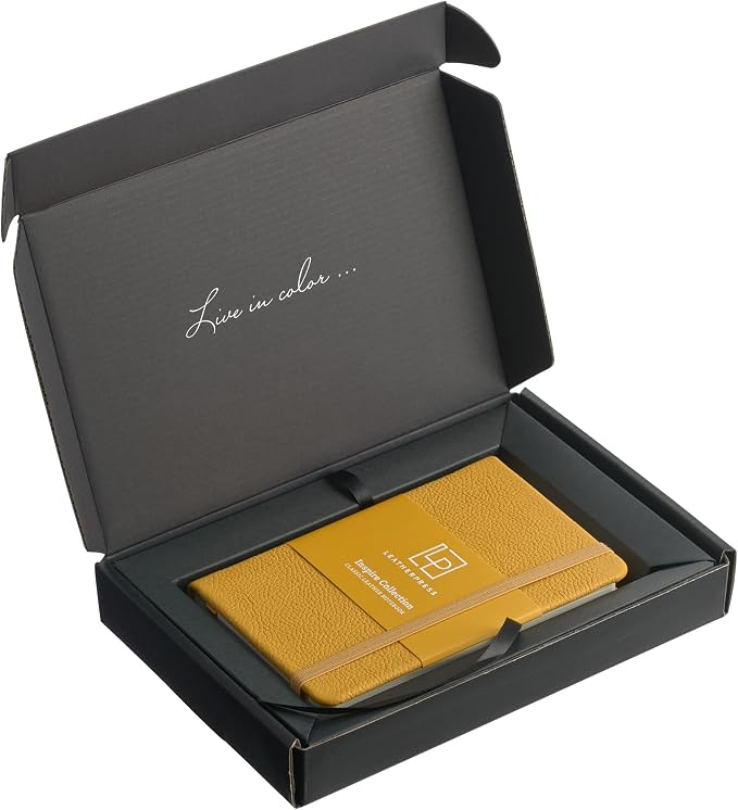 Leather Pocket Notebook, Writing Journal, Full-Grain Leather, Narrow Ruled Paper, Notebooks for Work & School, Butter Yellow (5.7" x 3.8”)