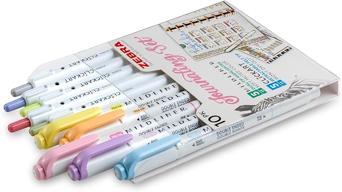 10-Pack Journaling Set - Zebra Pen Mildliner HL (5) & Clickart (5)