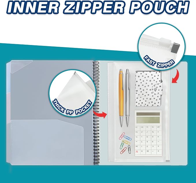 H4D 24 Pocket Poly Project Organizer, Multi Pocket Folder, Pastel Colors | Spiral, Multi-Subject, Folder Notebook, Letter Size