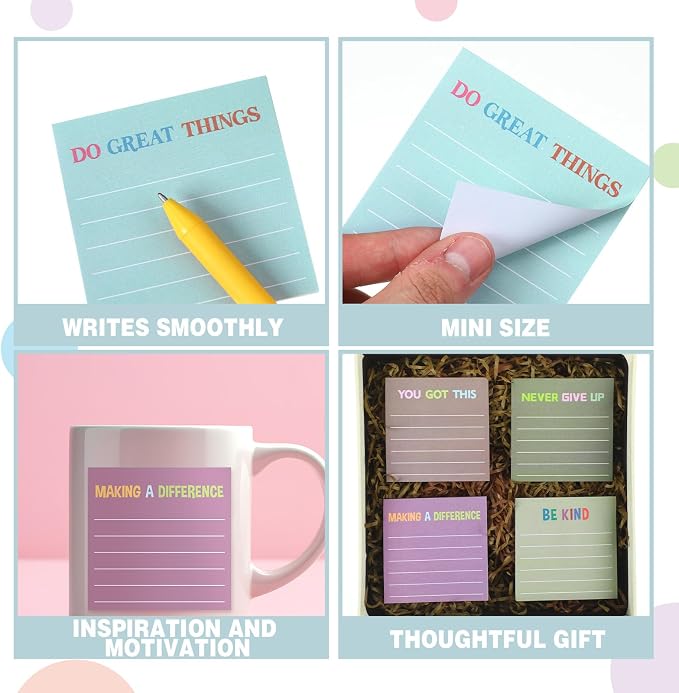 Yinder 24 Pcs Inspirational Sticky Notes, Back to School Supplies, Cute Motivational Sticky Notes Pad Employee Appreciation Gifts Bulk for Teacher Coworker Office 3 x 3'' (Motivational,Morandi)