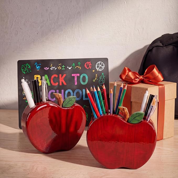 2 Pack Back to School Teacher Gifts for Classroom | Apple Wooden Magnetic Pencil Holder End of Year Gift Table Centerpieces Thank You Appreciation from Student to Teacher School