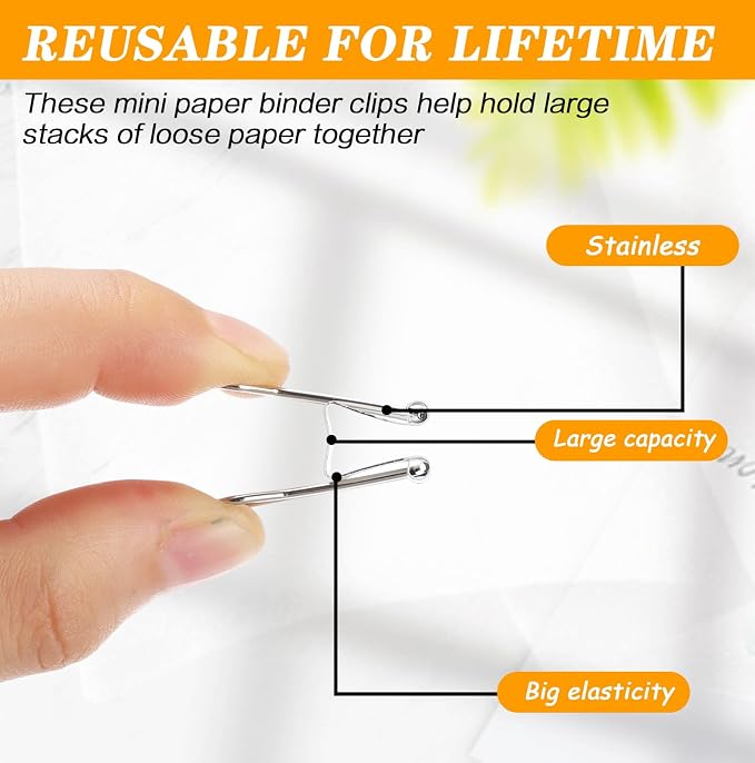 Jetec 100 Pack 0.6in/15mm White Metal Binder Clips Bulk Medium Reusable Fold Back Binder Clips Paper Clamps Spring Steel Sturdy for Home School Office Supplies