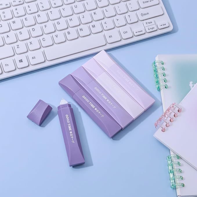 Temiary 5Pcs Beige Correction Tape, Cream Core Pull Out White Tape, Purple | 0.19 In × 19.6 Ft, Smooth Aesthetic Applicator for Wrong Writing School Office Supplies
