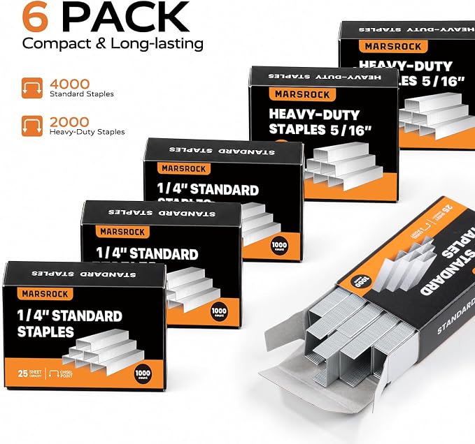 Marsrock Staples, 6000 Count Assorted Set, 4000 1/4" + 2000 5/16", Standard Office Staples for Desktop Staplers, 6 Pack