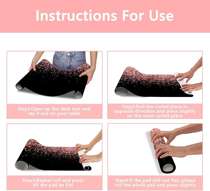 Britimes Pink Rose Gold Desk Mat Golden Black Deak Pad Non-Slip PU Leather Large Keyboard Mouse Pad Office Desktop Accessories for Office,Work,Home Decor(31.5"X15.7")