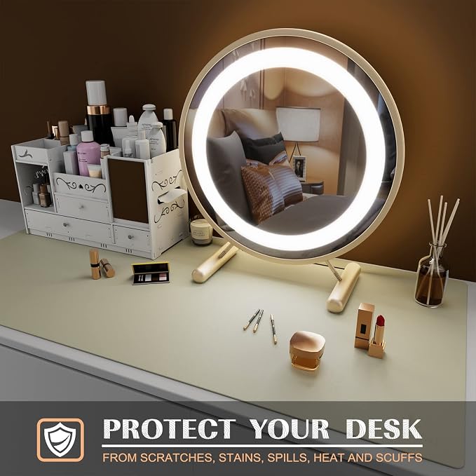 K KNODEL Office Desk Mat, Leather Mouse Pad (23.6"x13.8", Ivory Cream) | Desk Pad, Keyboard Pad, Computer and Laptop Mat, Desktop Protector and Cover, Writing Pad and Blotter for Home Office