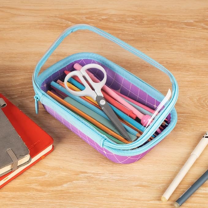 ZIPIT Clear Top Pencil Case for Girls, Durable Pencil Box for School, Large Capacity Stationery Case, Purple