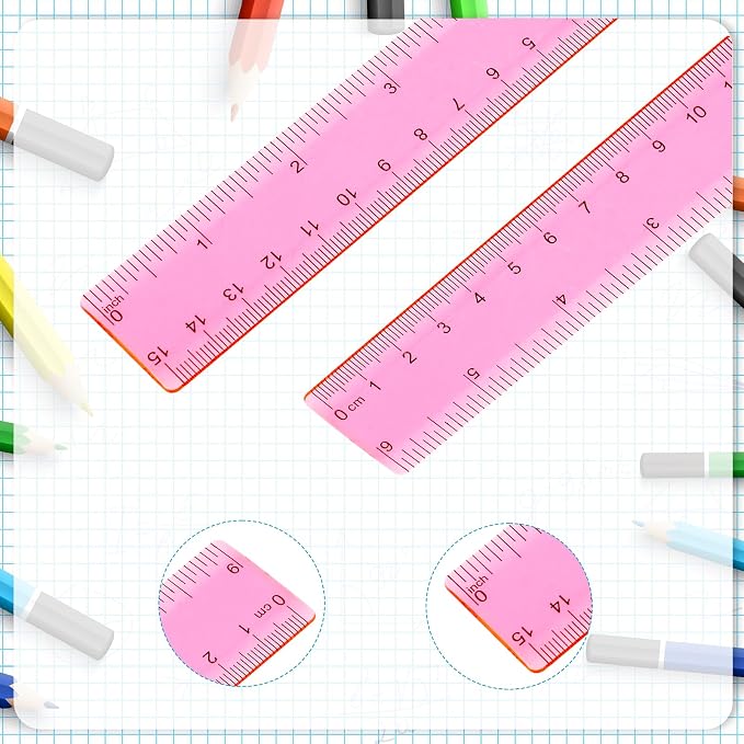 Ruler 6 Inch, 3 Pack Ruler Set Plastic Straight Ruler Transparent Measuring Tool Acrylic Clear Ruler for School Office Student(Red)