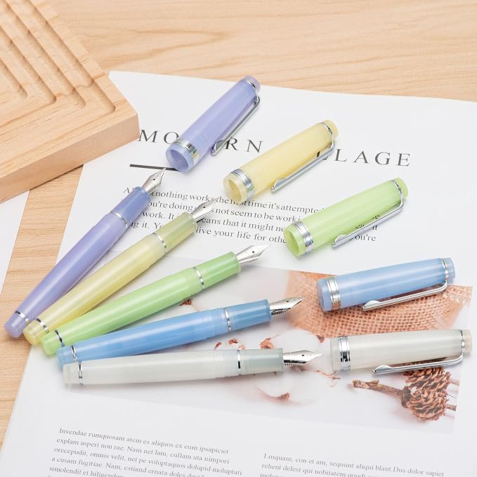 Jinhao 82 Acrylic Fountain Pen, Iridium Bent Nib with Ink Converter, Transparent Purple Classic Design Calligraphy Pen (Silver Trim)