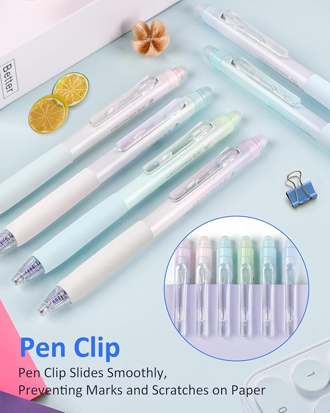 Solati Erasable Pens, 6 Pack Fine Point 0.5mm Blue Erasable Gel Pens with 360°Rotating Erasers, Make Mistakes Disappear, Comfort Grip for Drawing, Writing, Planning, and Crossword Puzzles (Blue Ink)