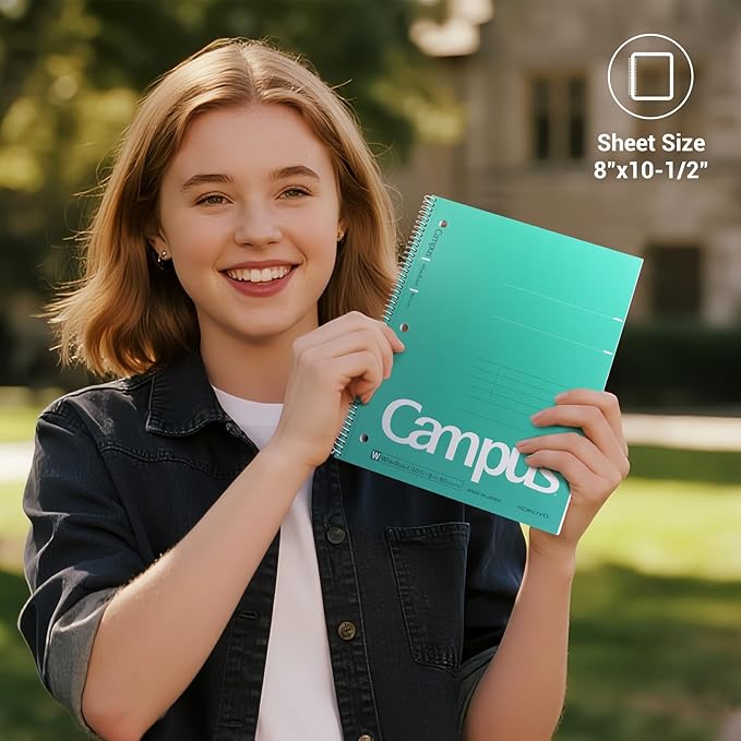 KOKUYO Spiral Notebooks, 3 Pack Wide Ruled 10-1/2" x 8" Lined Notebooks | Campus Subject Notebooks, 80 Sheets, 3 Holes School Japanese Ring Journal for Work Study Note Taking, Purple Orange Turquoise