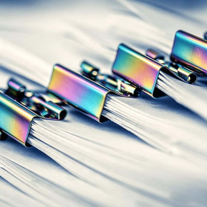 1.25 Inch Rainbow Binder Clips, Medium Paper Clamps for Home Office, 6 Pack | 6 Pcs, Rainbow Paper Clamps, Colorful Binder Clips, for Office Use, Organize Files, Folders, and Documents