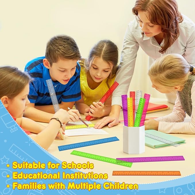 32 Pcs Clear Plastic Ruler 12 Inch, Rulers Bulk for Classroom, Transparent Assorted Color Bulk Rulers with Millimeter and Inches, Kids Ruler for School, Ideal Back to School Office Home Supplies