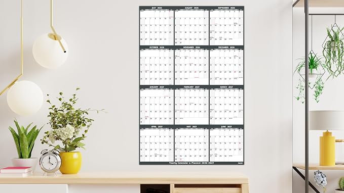 Yearly Wall Calendar 2026-2027 - Large Yearly Calendar Vertical, Jul 2026 - Jun 2027, 25.2" x 38.2" (Open), 2026-2027 Calendar, Large Wall Calendar, Full Year Paper Calendar with Notes, Thicker Paper