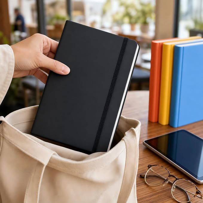 SUIN Hardcover-Journal-Notebooks, A5 Lined Journals Notebook for Writing 200 Pages, 8.2 x 5.5 inch, Classic Ruled Notebooks for Work/Travel/College (Navy Blue- 6 Pack)