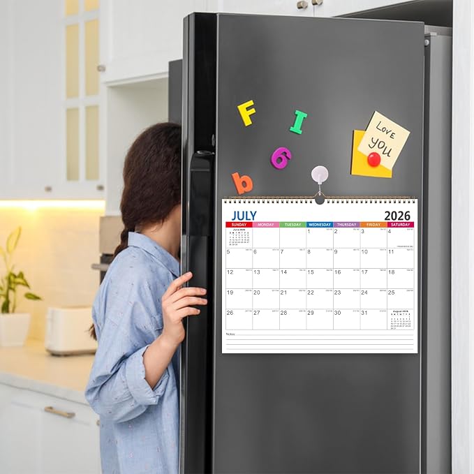 Wall Calendar 2026-2027 - 18 Month Wall Calendar july 2026-2027 Dec, 14" x 11", Thick Ppaer, Twin-Wire Binding, Home or Office Calendar for Easy Organizing