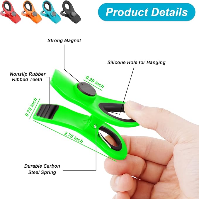 JETMORE 16 Pack Chip Clips Bag Clips, Multicolor Magnetic Chip Clip