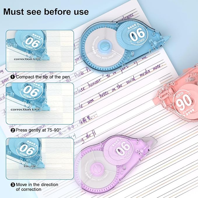 CHANGLi Extra-long Precision White Correction Tape 10-PACK–Instant Coverage, 90° Rotating Tip – 5mm / 0.2” Wide, 42Metre / 137FT Long
