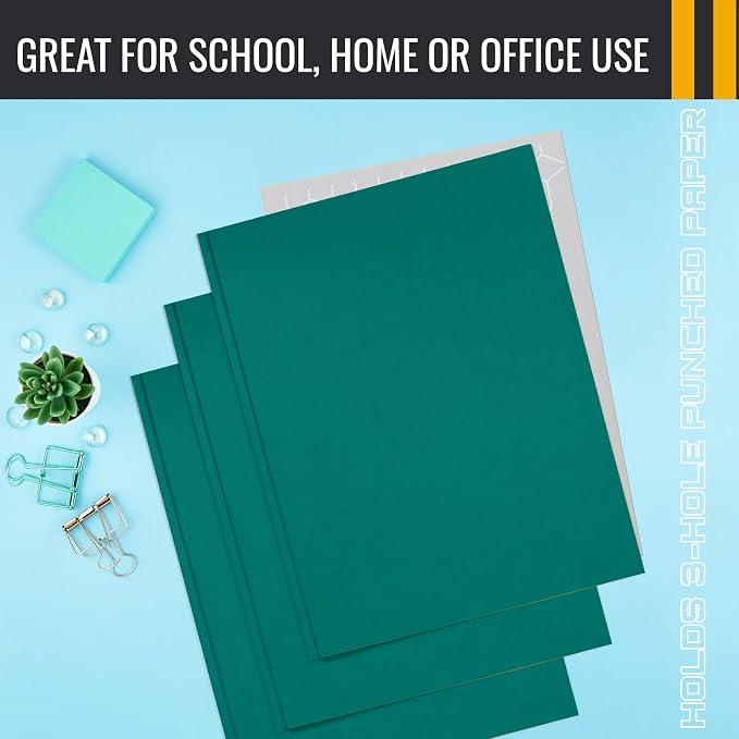 Better Office Products Teal Paper 2 Pocket Folders with Prongs, 50 Pack, Matte Texture, Letter Size Paper Folders, 50 Pack, with 3 Metal Prong Fastener Clips, Teal