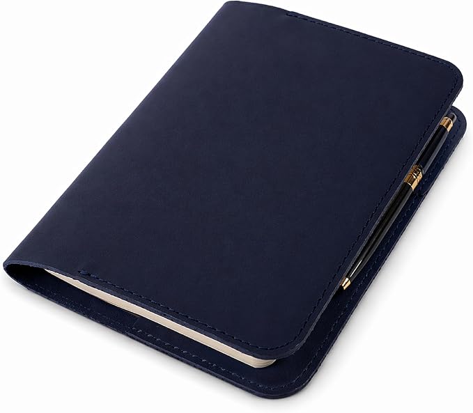 Blue Leather Journal Cover XL – Handmade Refillable Notebook Holder with Pen Loop, B5 Writing Organizer for Office, Travel & Professional Use 7.5 x 9.5
