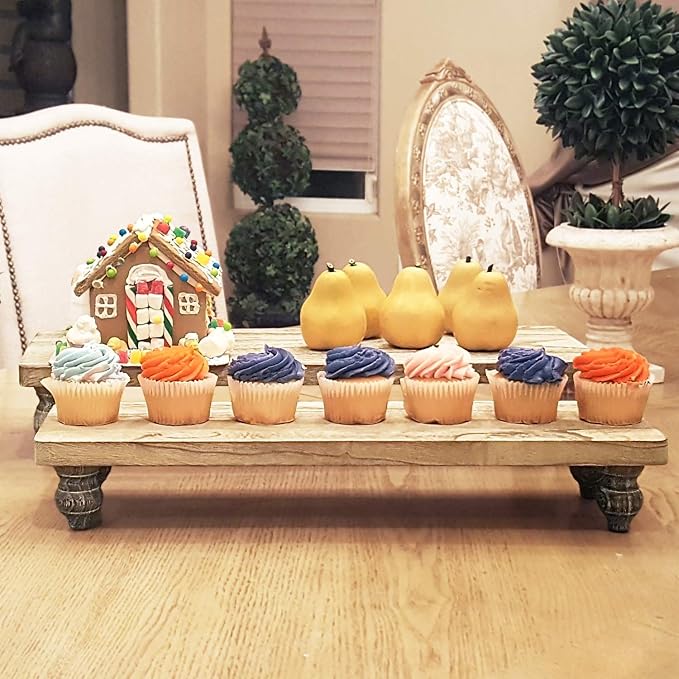 Ikee Design 2 Pcs Set Wooden Display Riser, Wood Cupcake Dessert Display Riser, Countertop Dessert Serving Stand, Cake Riser Stands